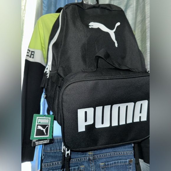 PUMA Backpack w/ Detachable Front Logo Pouch ~ Black w/ White Logo Design - Picture 4 of 11